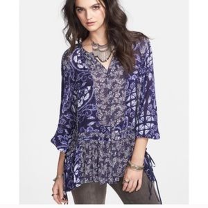 Free People Oversized Boho Floral Button Down Top